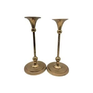 Vintage Brass Ball Candlestick Holder, set of 2, 8.25" Tall